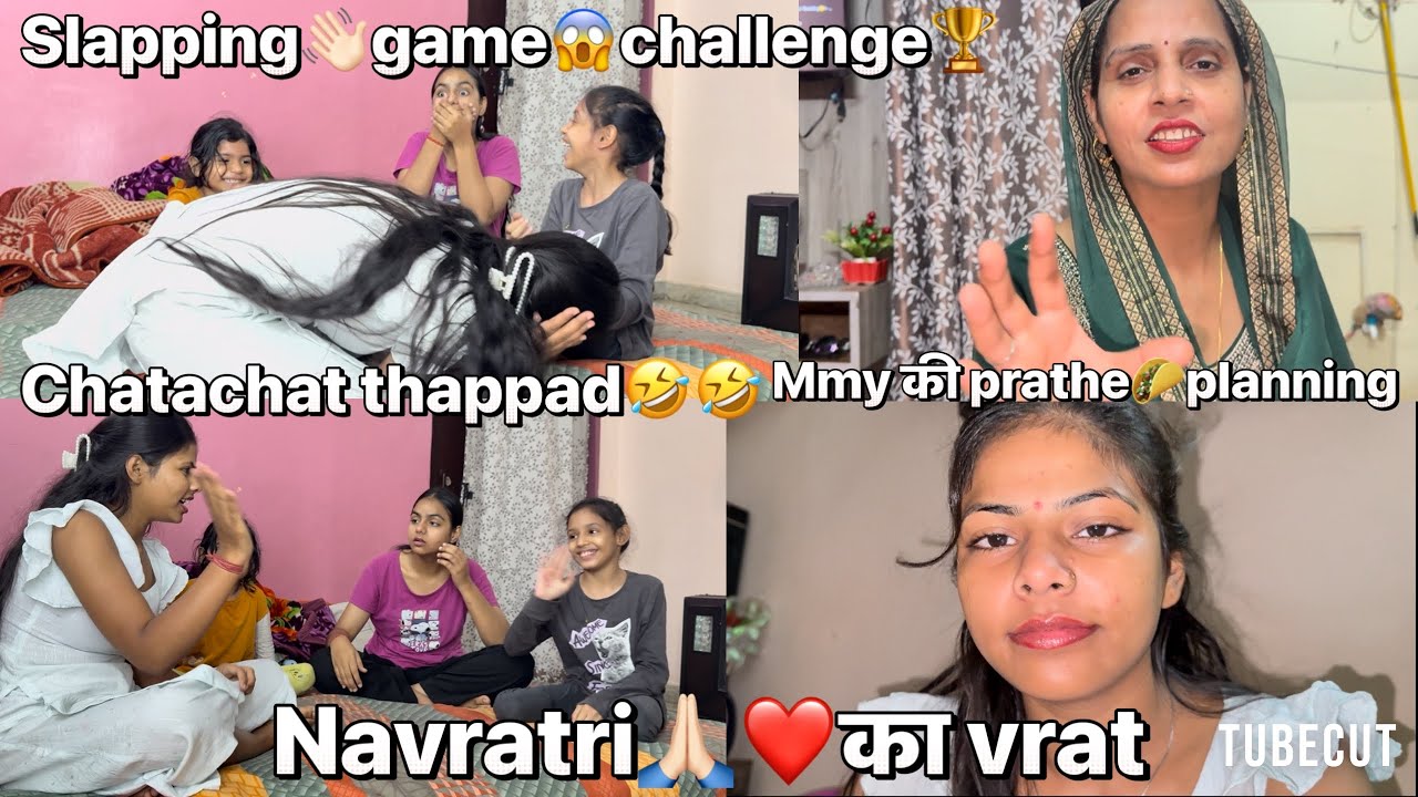 Playing power👋🏻slap fighting😱challenge on navratri day🤣॥ sanjanasingh॥ #dailyvlog #familyvlog 
