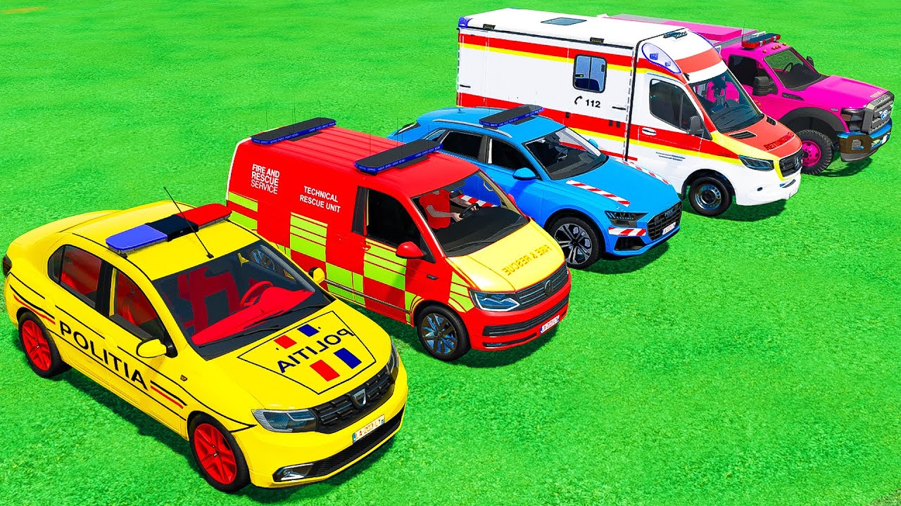 DACIA, VOLSKWAGEN, AUDI POPLICE CARS and MERCEDES, FORD AMBULANCE EMERGENCY TRANSPORT ! FS22