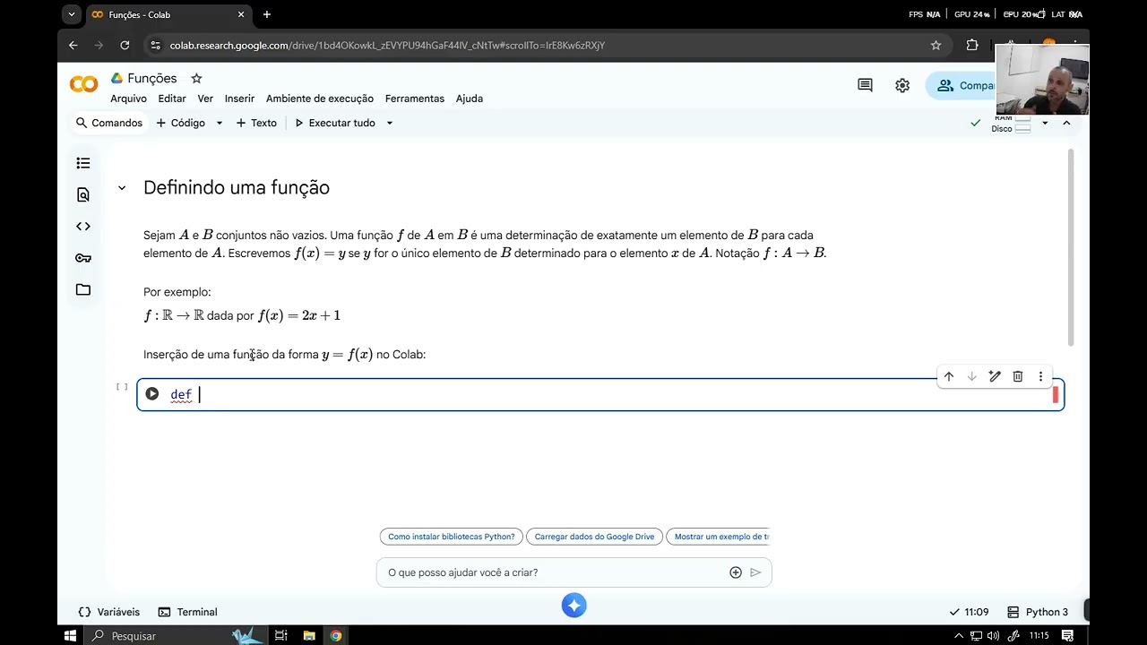 Aula 1: Definindo Uma Função - Funções no Google Colab (FC)
