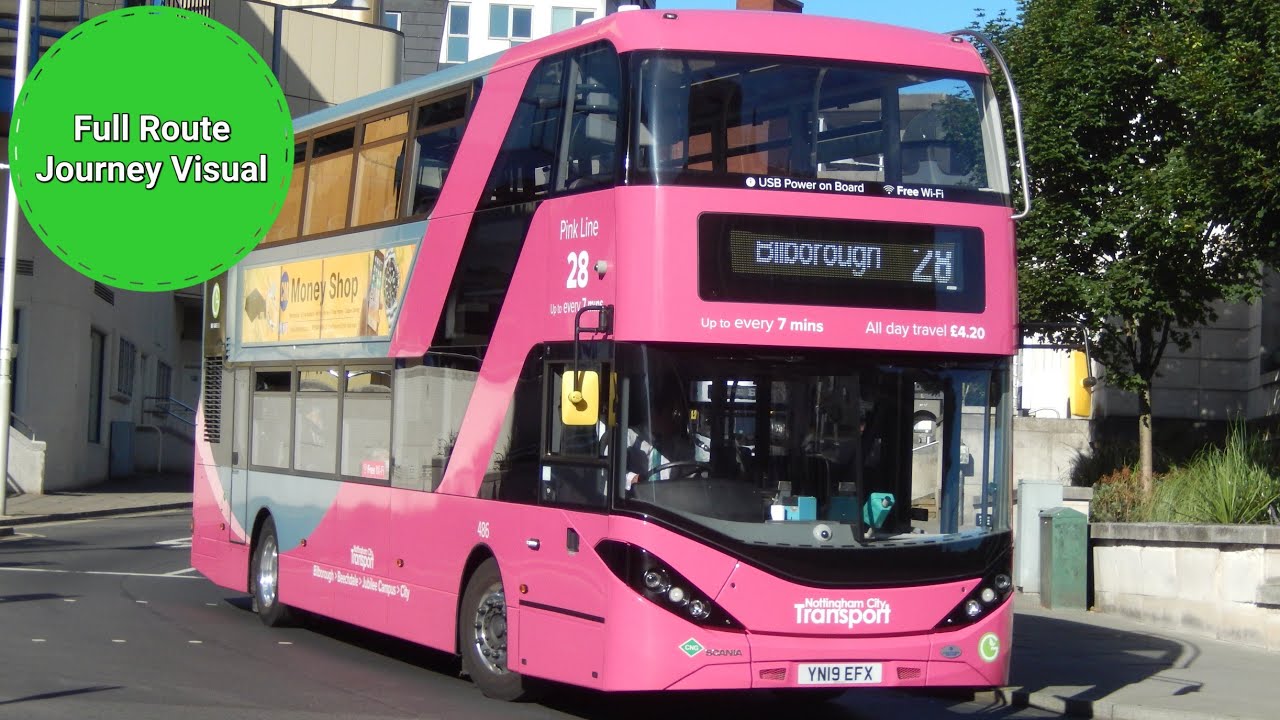 NCT Pink Line 28 Full Route Journey Visual- City, Victoria Centre to Bilborough | YN19EFV 484