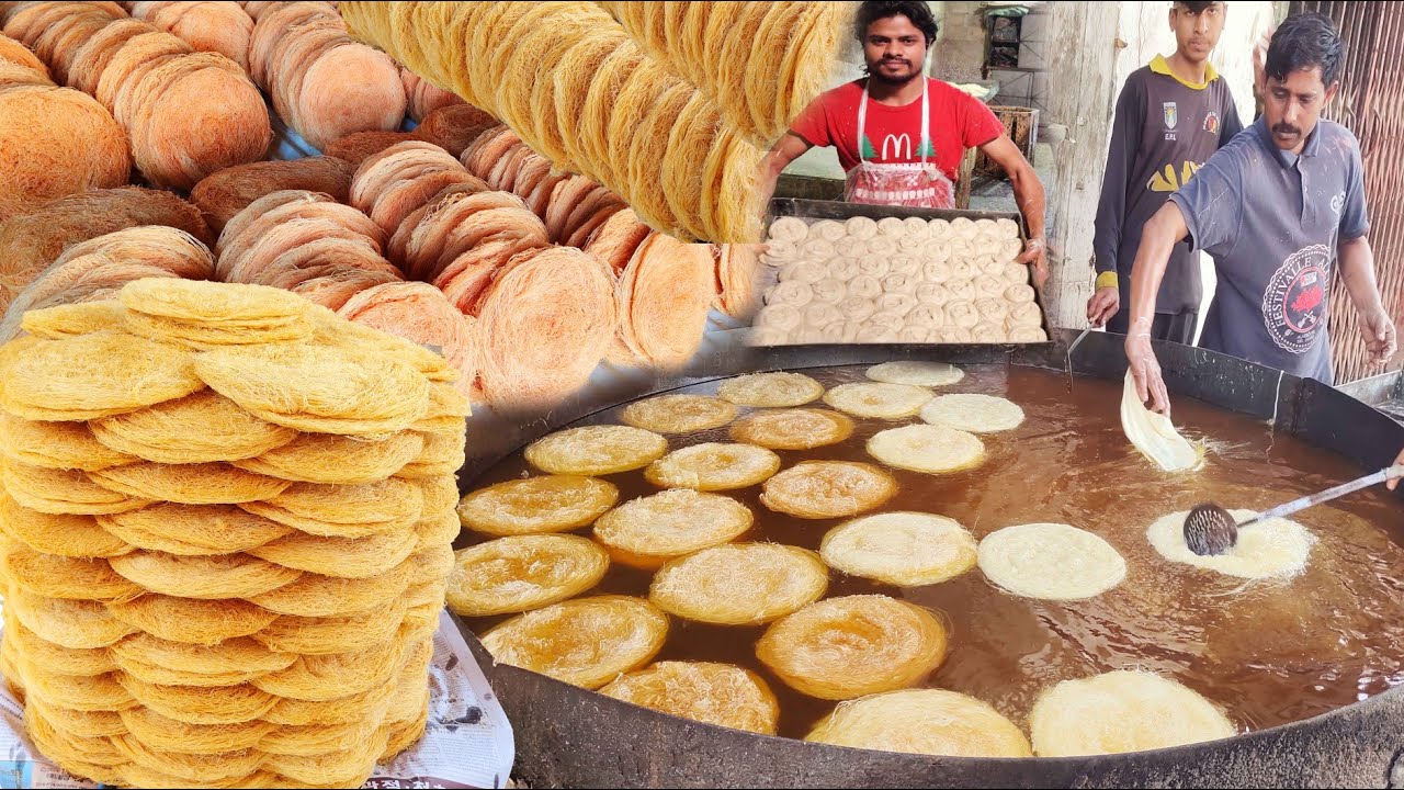 Pheni Recipe | Fried Vermicelli Making | Pheni Making Process | Street Food Pakistan | Wahjoc Food