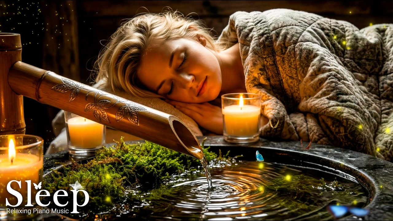 Sleep with Bamboo Water 🍁 Soothing Piano & Water Sounds 🌿 Ease Stress and Anxiety