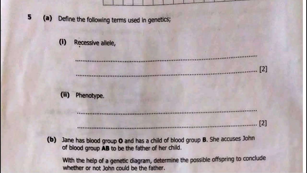 ECZ Biology paper 2  Q5 | Exam 2023 | Genetics