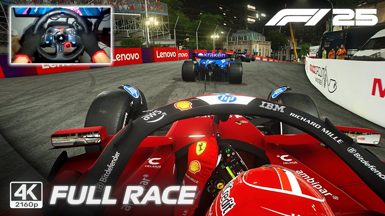 F1 25 Ultra Realistic by Charles Leclerc – Full Night Race 2025 Monaco GP | G29 Steering Wheel