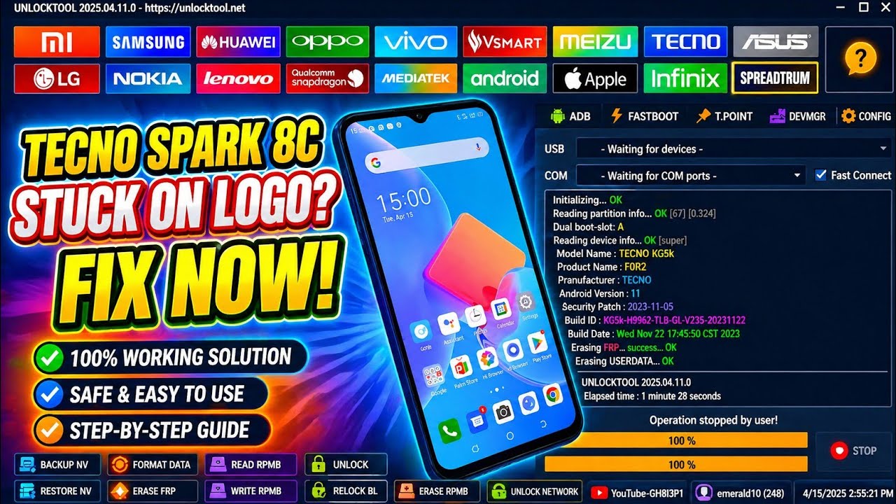 Tecno Spark 8C Stuck on Logo? Fix it in Minutes/100% Working Solution! #mobilerepair #bootloopfix