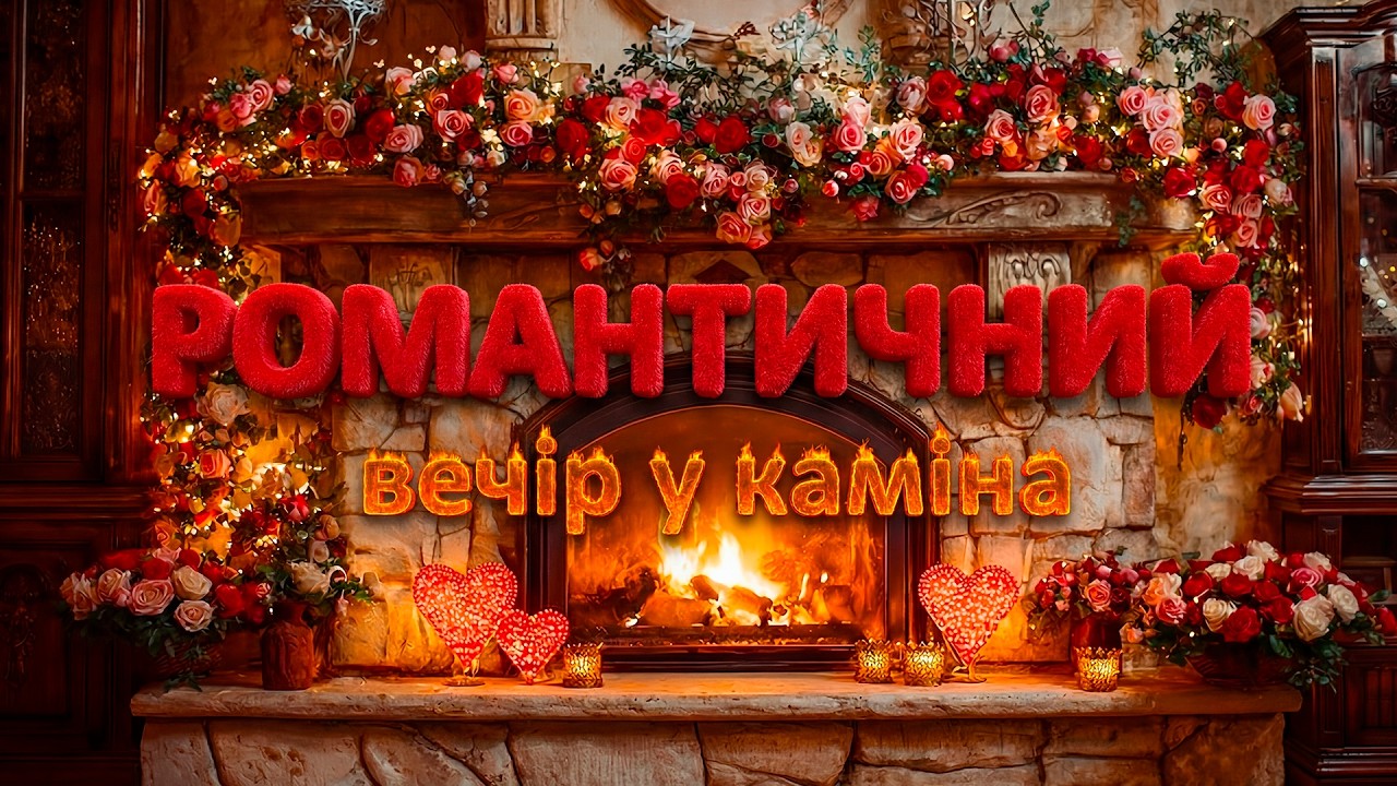 🔥 Камін для закоханих 4K ❤️ Потріскування вогню, серця та троянди 🌹 Затишна атмосфера для Smart TV
