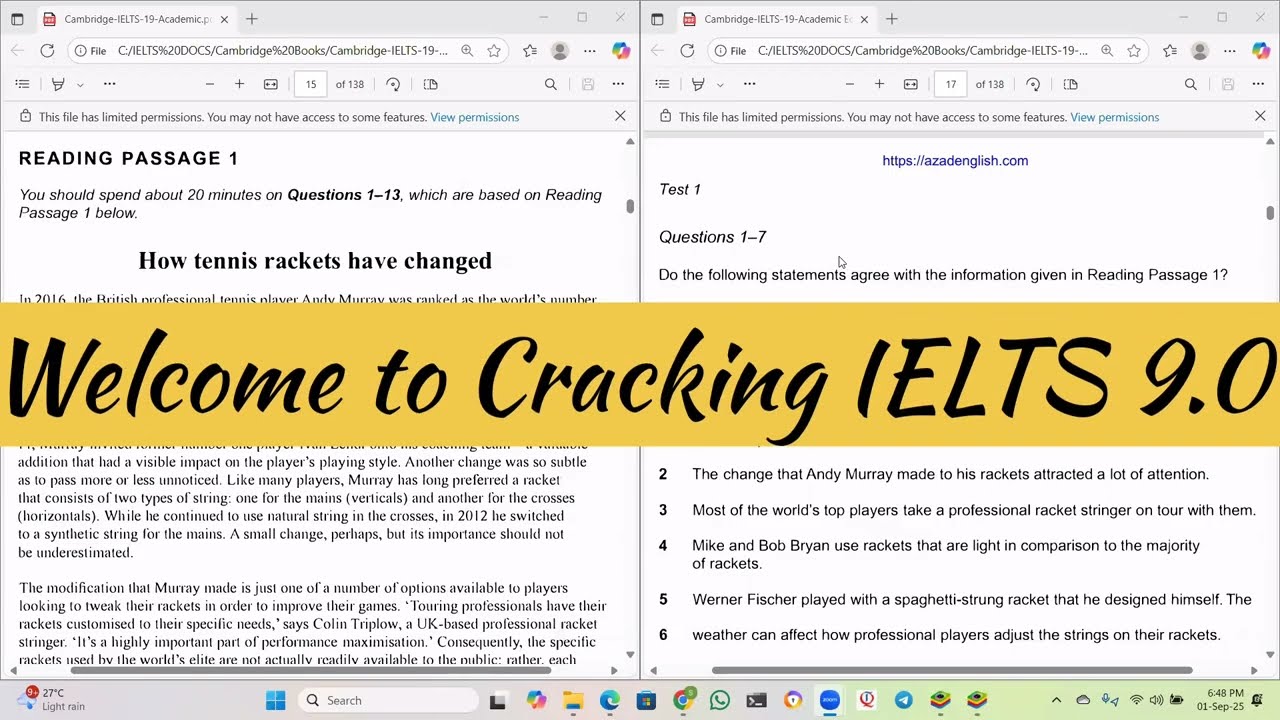 IELTS 19 Academic Reading answers with logical explanation | How tennis rackets have changed