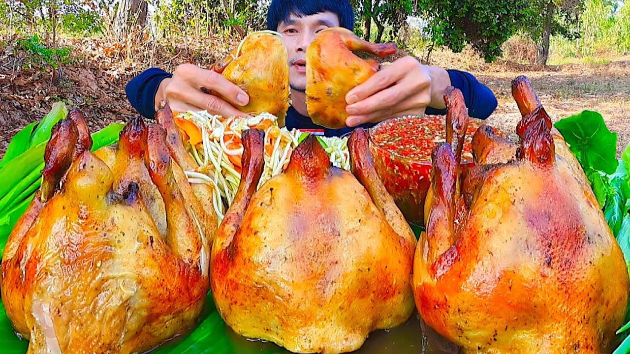 ไก่ย่างสมุนไพรจิ้มซีฟู๊ดแกล้มส้มตำแซ่บคักอีหลีครับพี่น้อง ASMR MUKBANG EATING SHOW#โก้อีสานพาแดก 