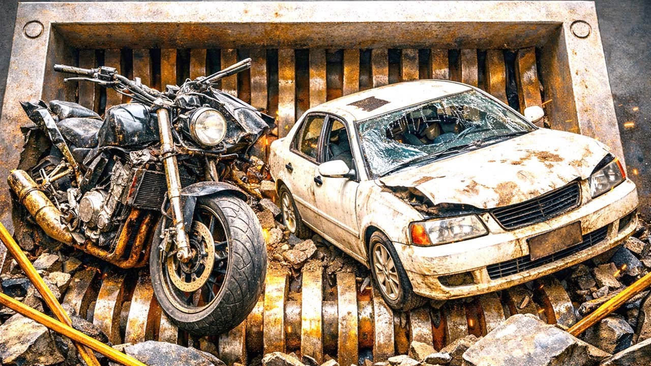 Old Car & Motorcycle CRUSHED in Giant Shredder | Extreme Metal Shredding