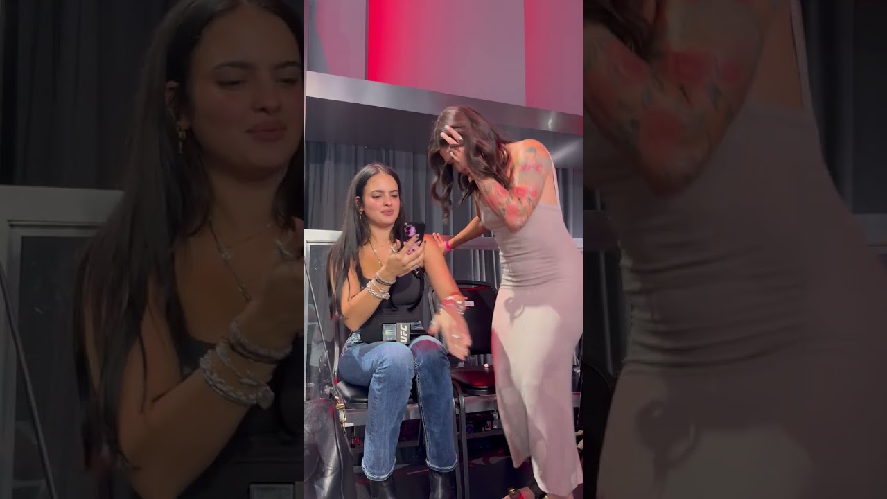UFC fighter Tracy Cortez shows off her tattoos and Nina Drama makes sure nobody takes a peak LOL