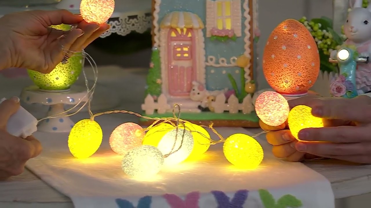 Beaded Egg Light Strand by Valerie on QVC