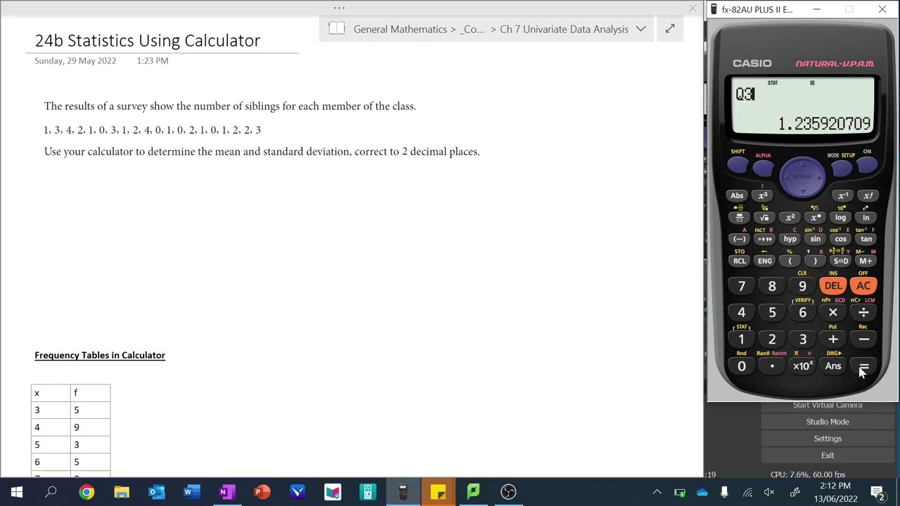 Statistics Using Calculator (STAT MODE)