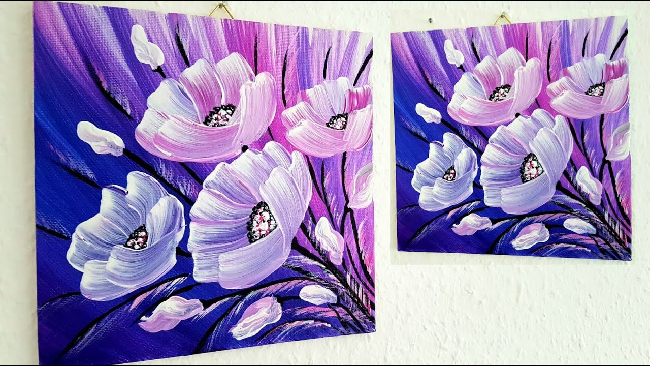 Blumen Malen Acryl Lila Rosa Weiß Anfänger - Flowers Acrylic Painting Purple Pink White Beginners
