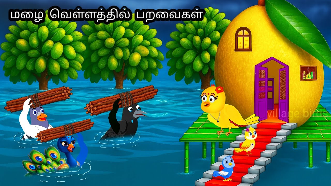 RICH BIRDS IN RAIN IN JUNGLE STORY /MORAL STORY IN TAMIL / VILLAGE BIRDS CARTOON