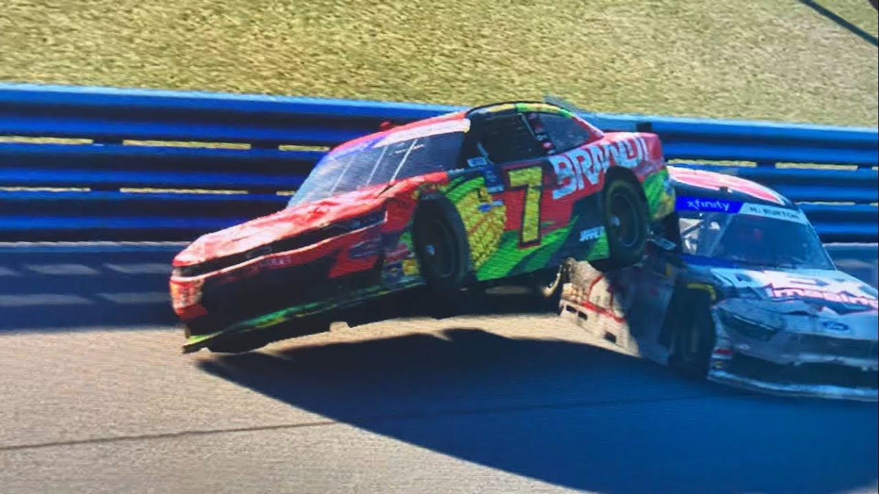 A crash at Watkins glen in nascar 25
