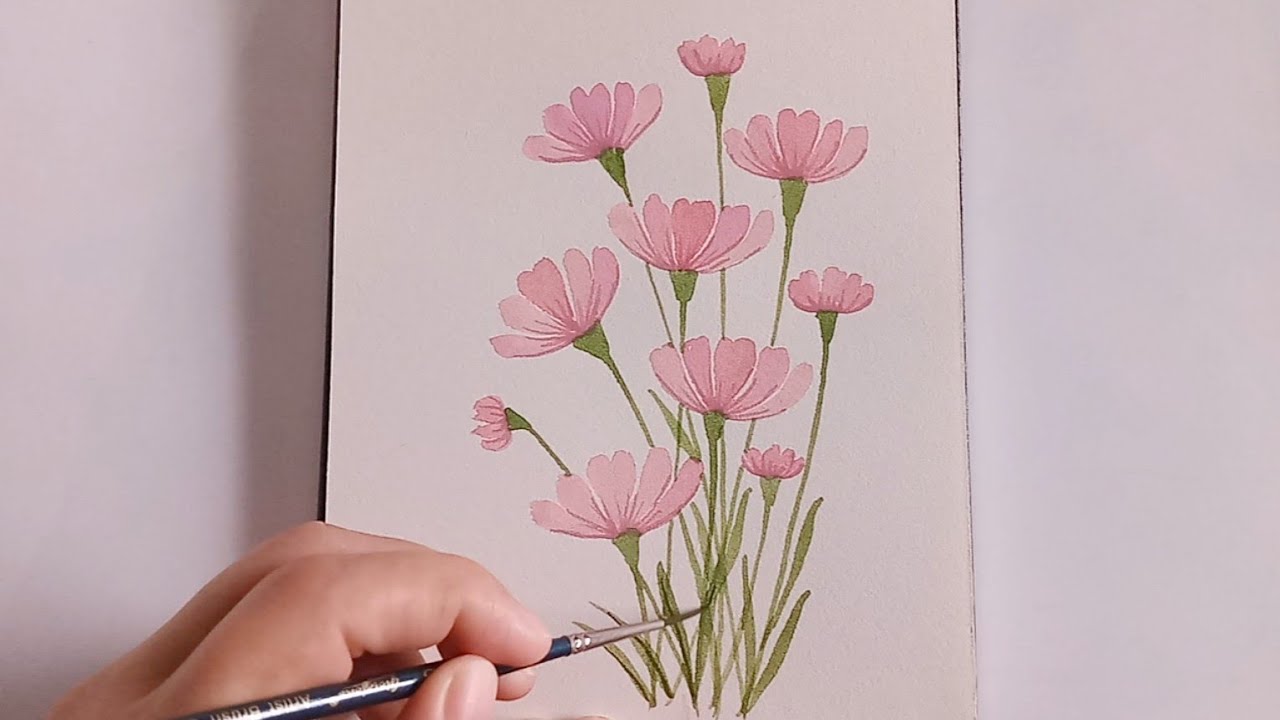 Beautiful Pink Flower Painting using Watercolors 🌸🖌