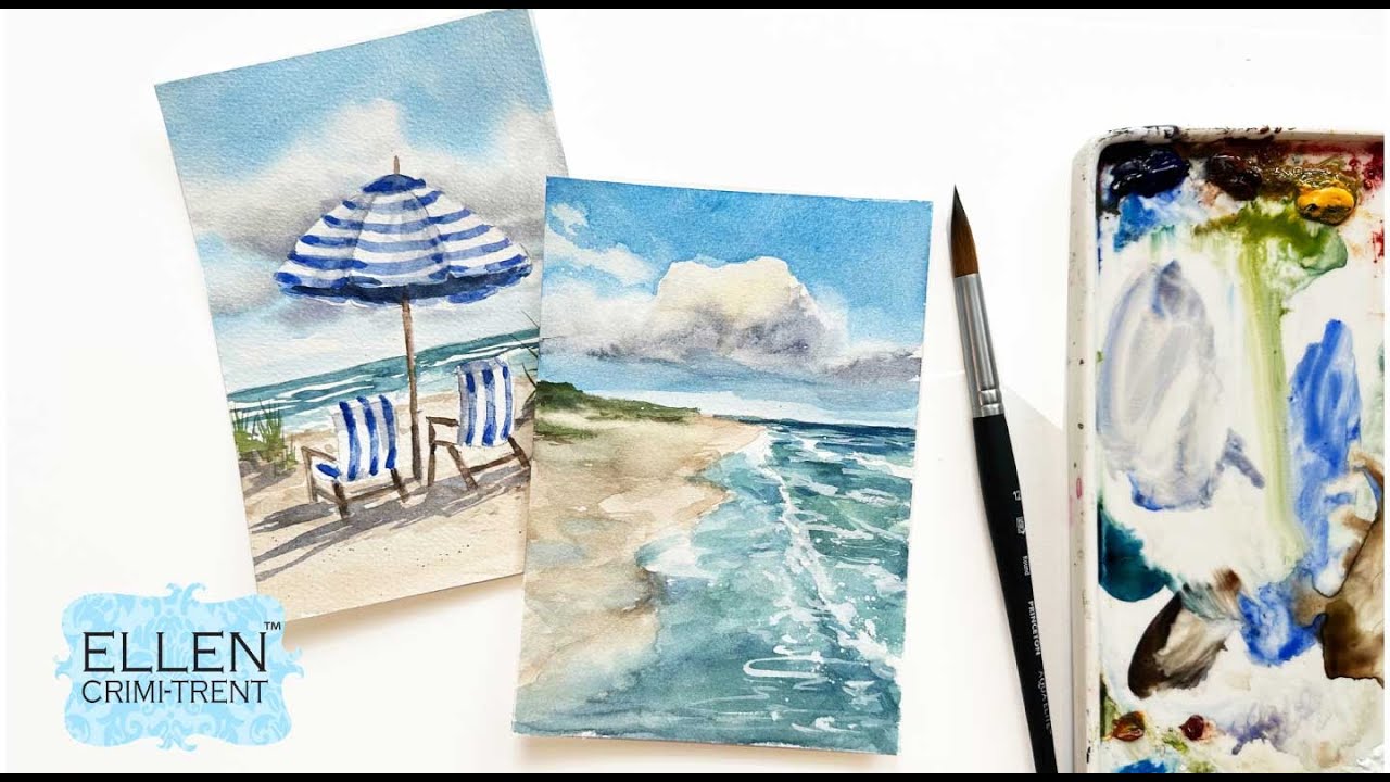 How to paint a watercolor beach with dramatic clouds