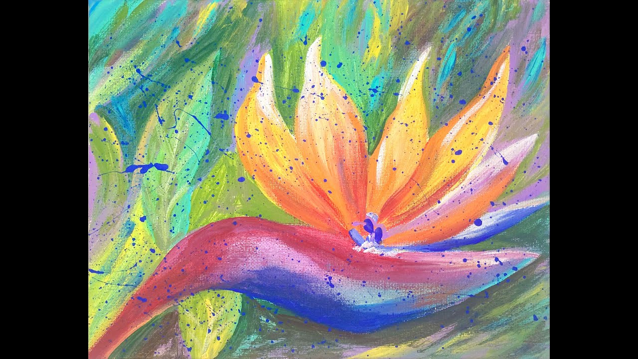 Tropical flower. Relaxing Abstract. Acrylic painting. Fun and easy.
