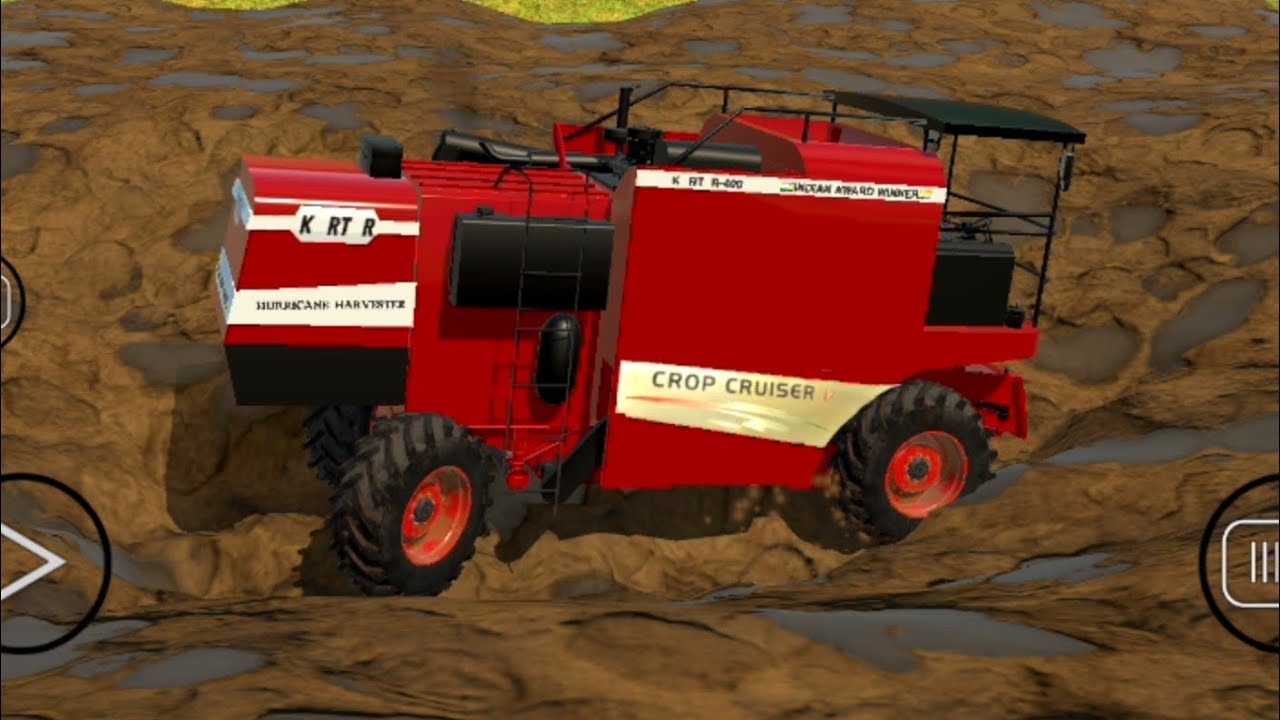 Harevstaer combian machine  in mud of game, 