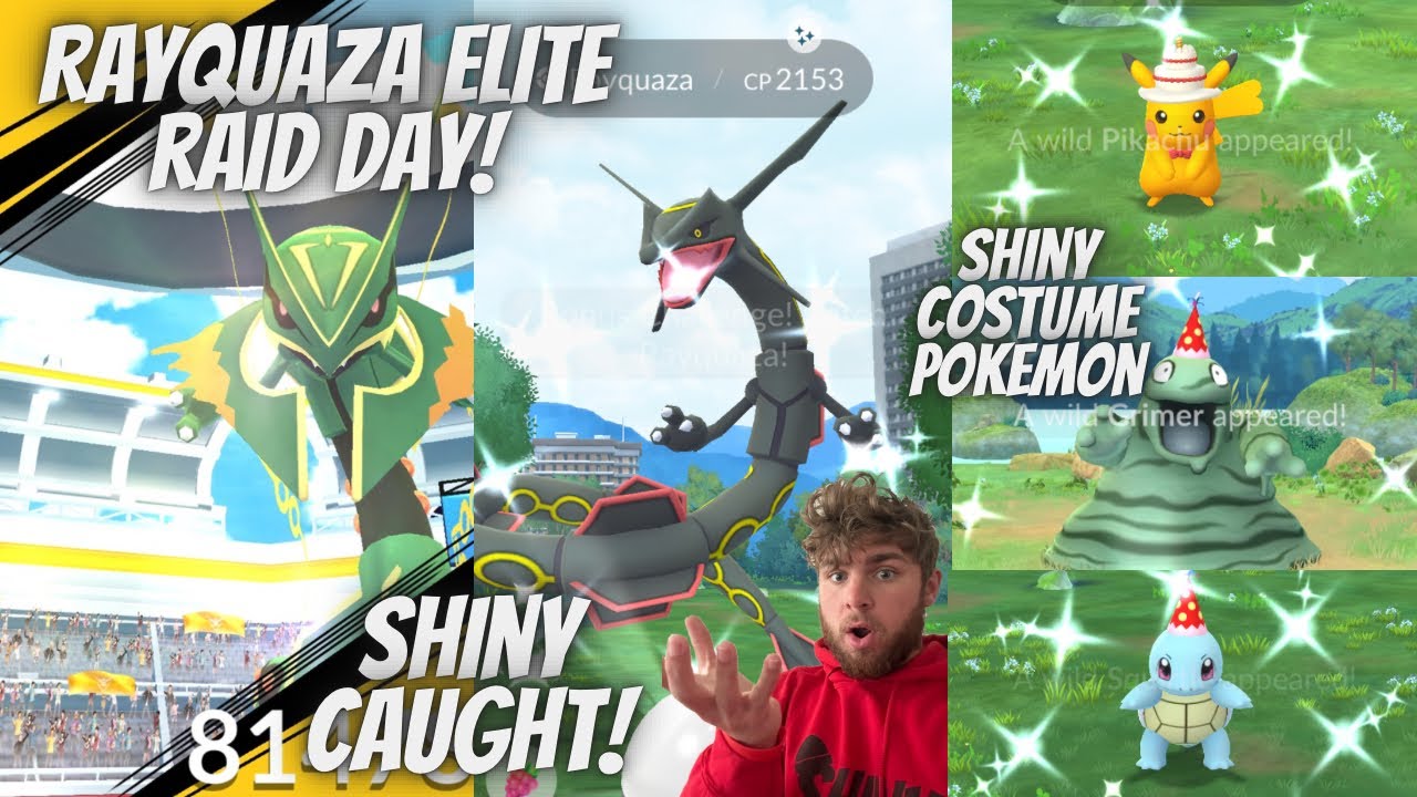 ✨Shiny Rayquaza CAUGHT During Elite Raid Day & *NEW* Shiny Party Hat Grimer In Pokemon Go!✨