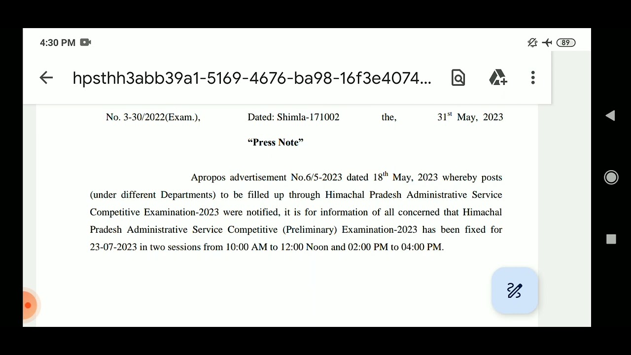 HPPSC HPAS 2023 PRELIMINARY EXAM DATE