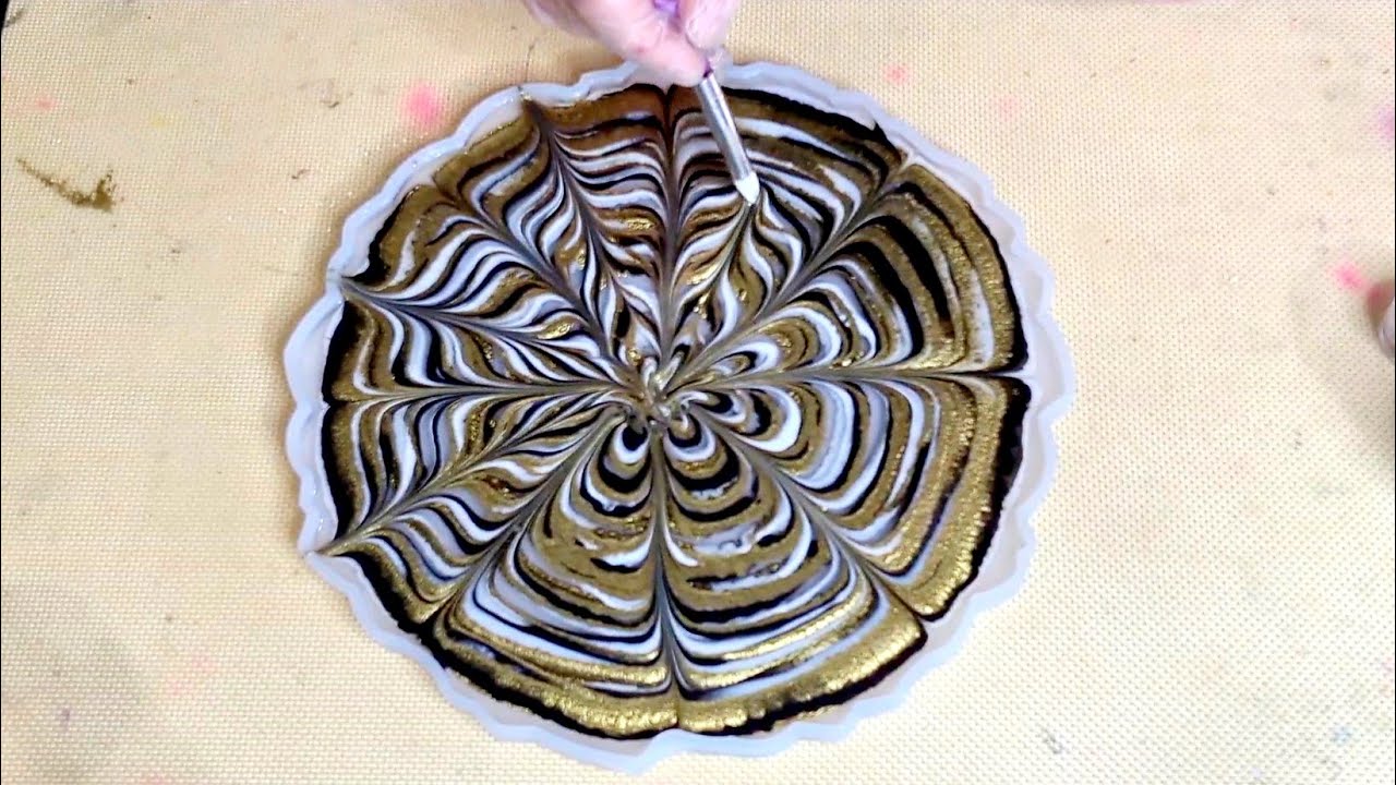 #1347 Black, White And Gold 3D Flower Resin Bowl