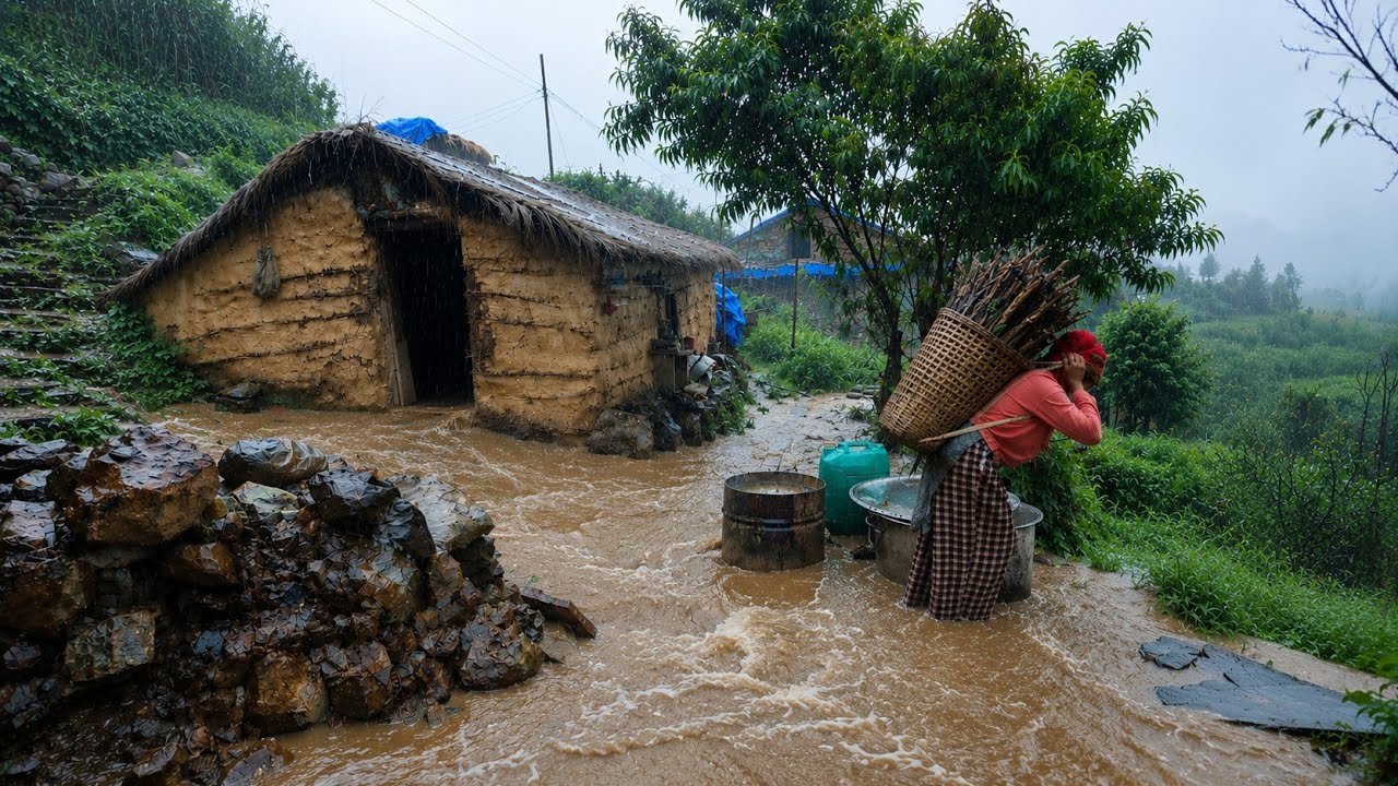Heavy Rain and storm in Nepal Himalayan Village | Rural activities in to heavy rainy day | Real Life