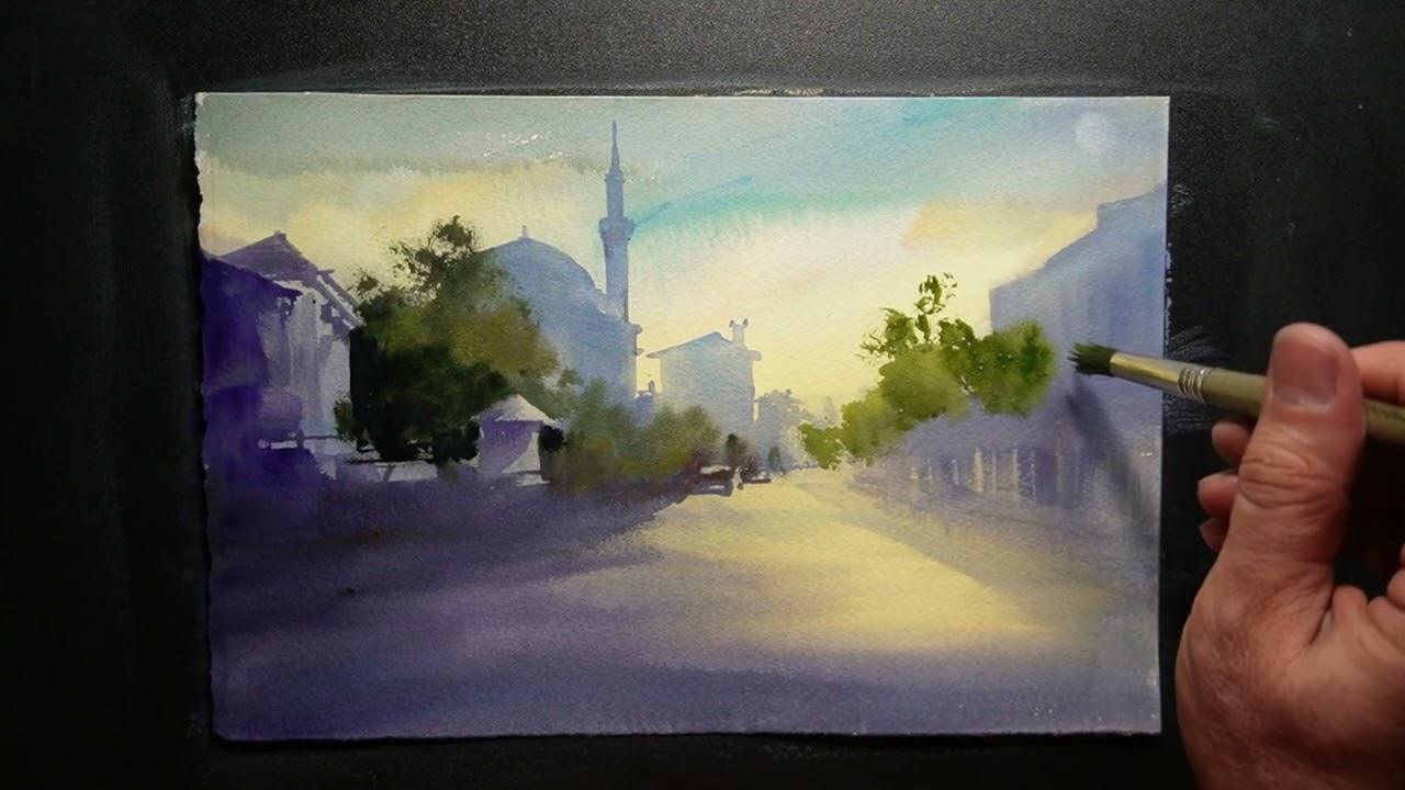 A view of Istanbul in watercolor painting