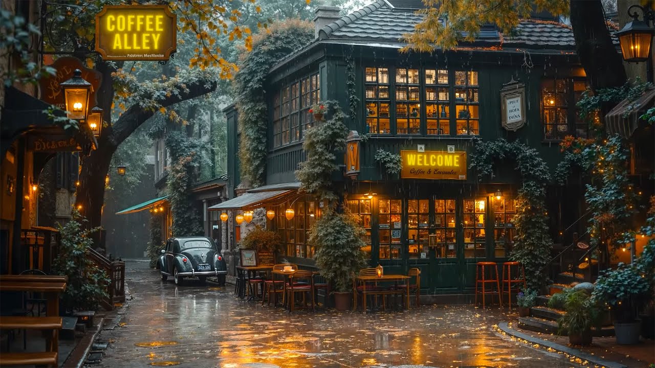 Rainy Day Jazz at a Cozy Outdoor Café Alley ☕Vintage Street Charm and Jazz Playlist to Study & Relax