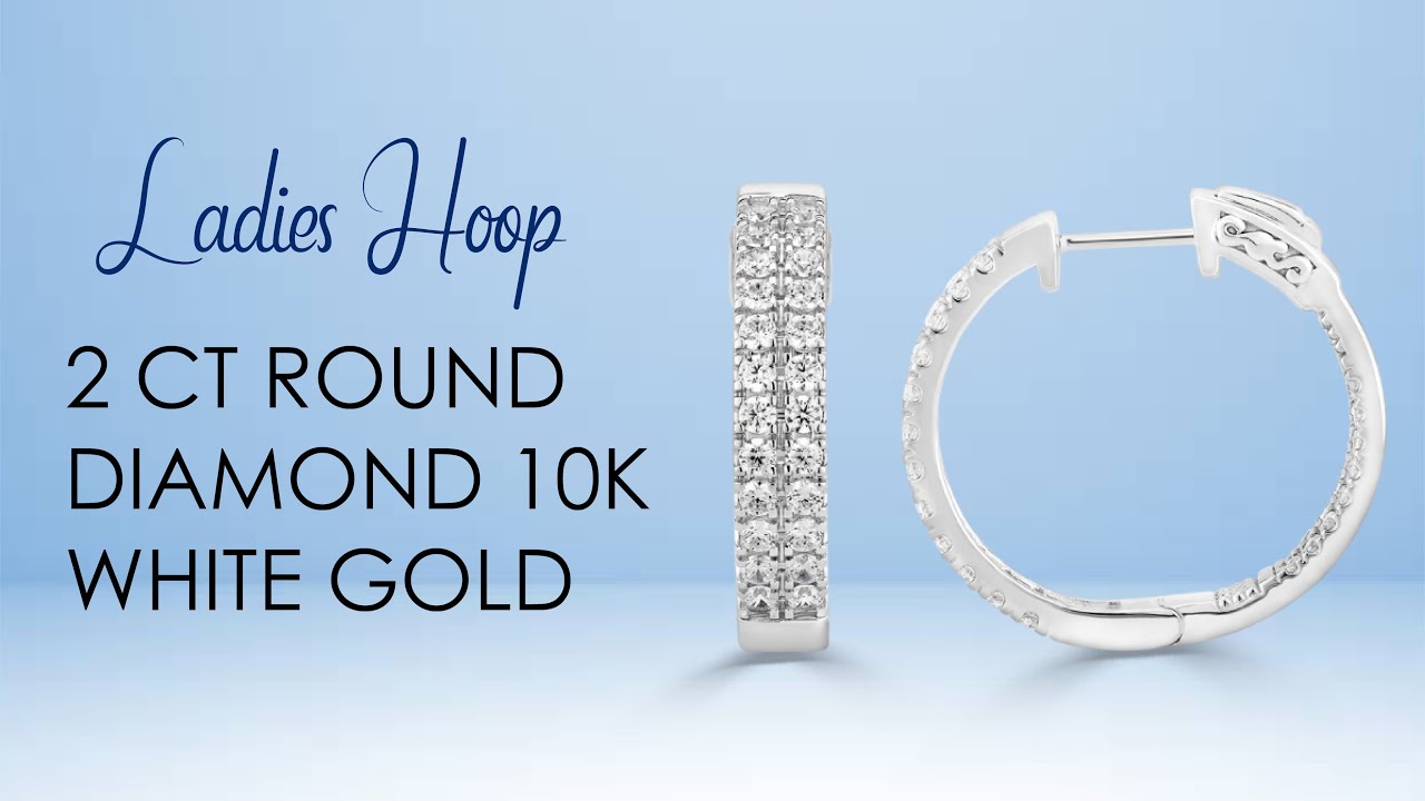 AV Diamonds - LADIES HOOPS 2 CT ROUND DIAMOND 10K WHITE GOLD