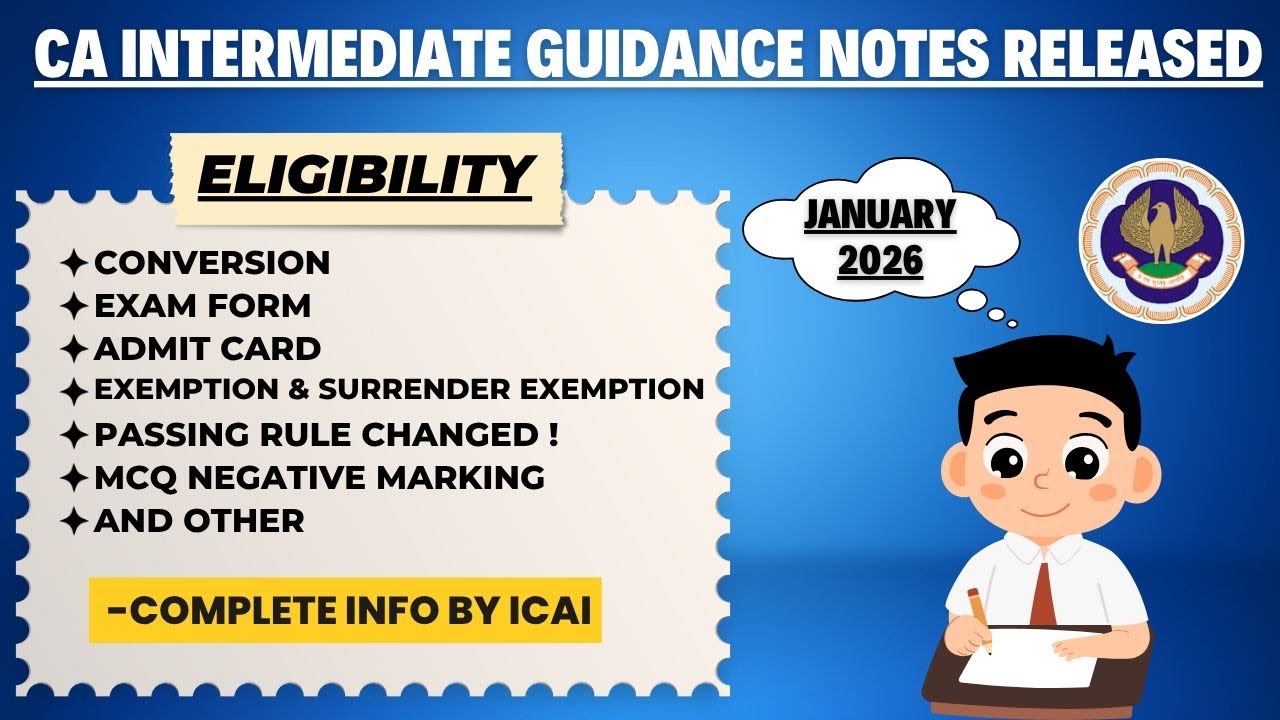 CA Inter Jan 2026 Eligibility,Conversion,Exemption & Surrender,Passing Rule,MCQ negative &Other Info