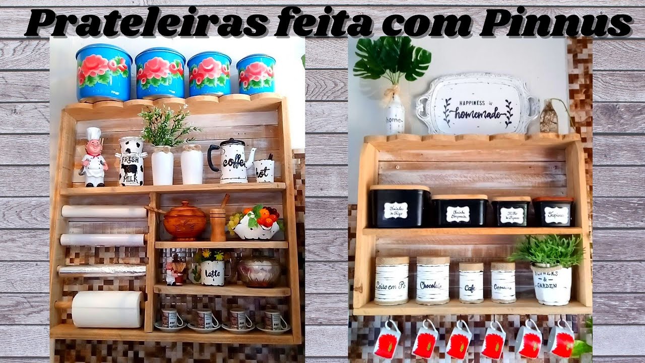 PRATELEIRA FEITA COM PINNUS VELHO ,CABO DE VASOURA  E  RIPAS DE ESTRADO DE CAMA/DIKINHA DIY