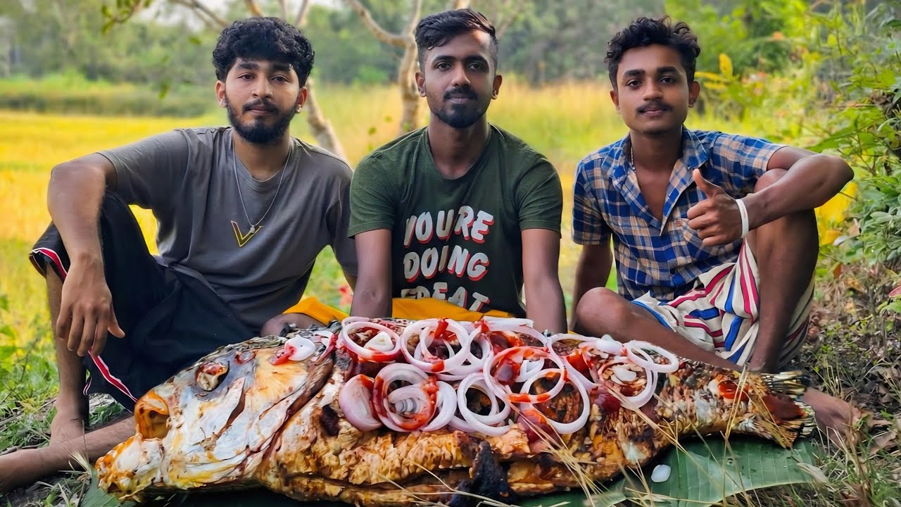 GIANT FISH BBQ | Spicy Grilled Whole Fish on Charcoal | Village Cooking World