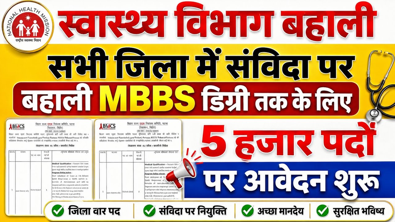 स्वास्थ्य विभाग बहाली 2026 संविदा पर बहाली 60 साल परमानेंट बहाली सभी जिलों में आवेदन शुरू जल्दी करें