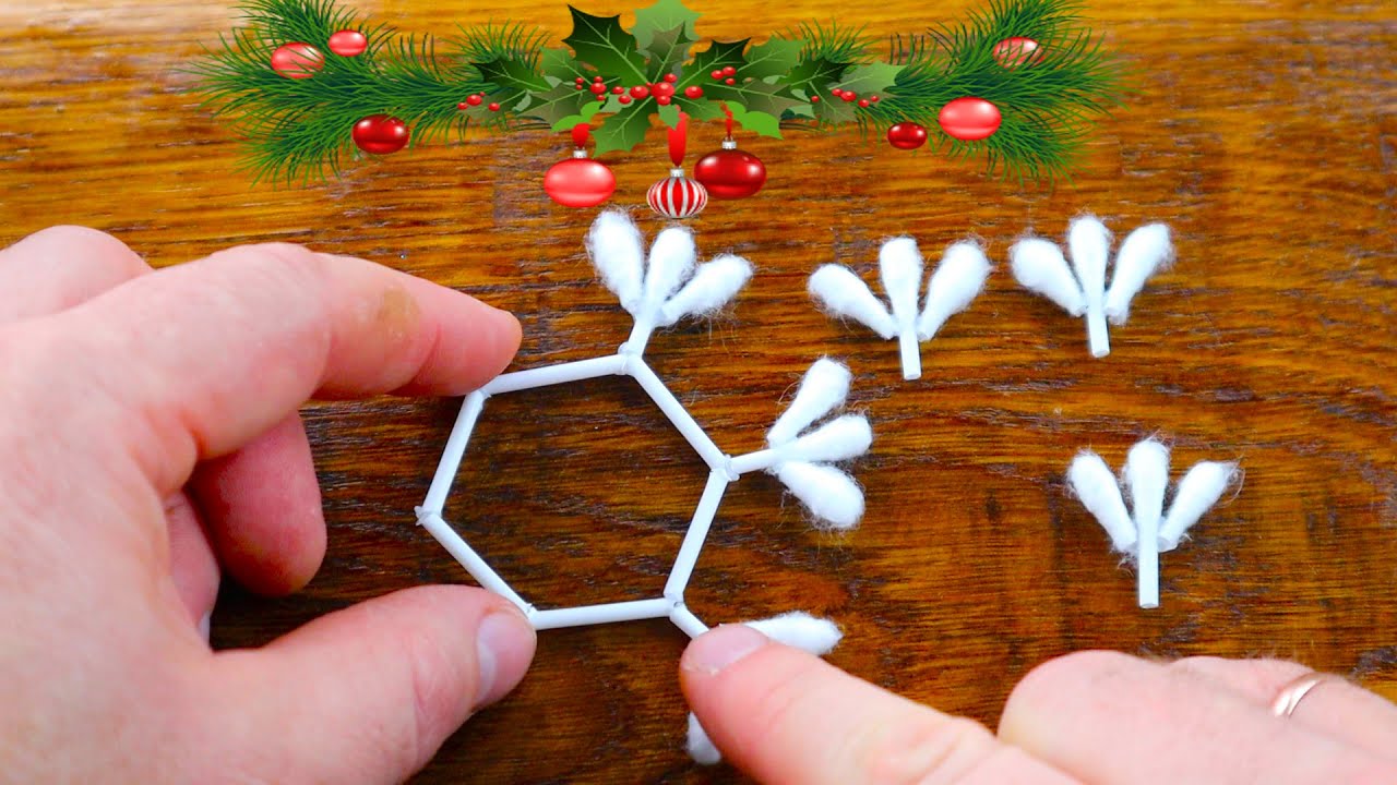 Красивая СНЕЖИНКА из БЕЛЫХ ВАТНЫХ ПАЛОЧЕК своими руками.❄️️Декор Дома DIY