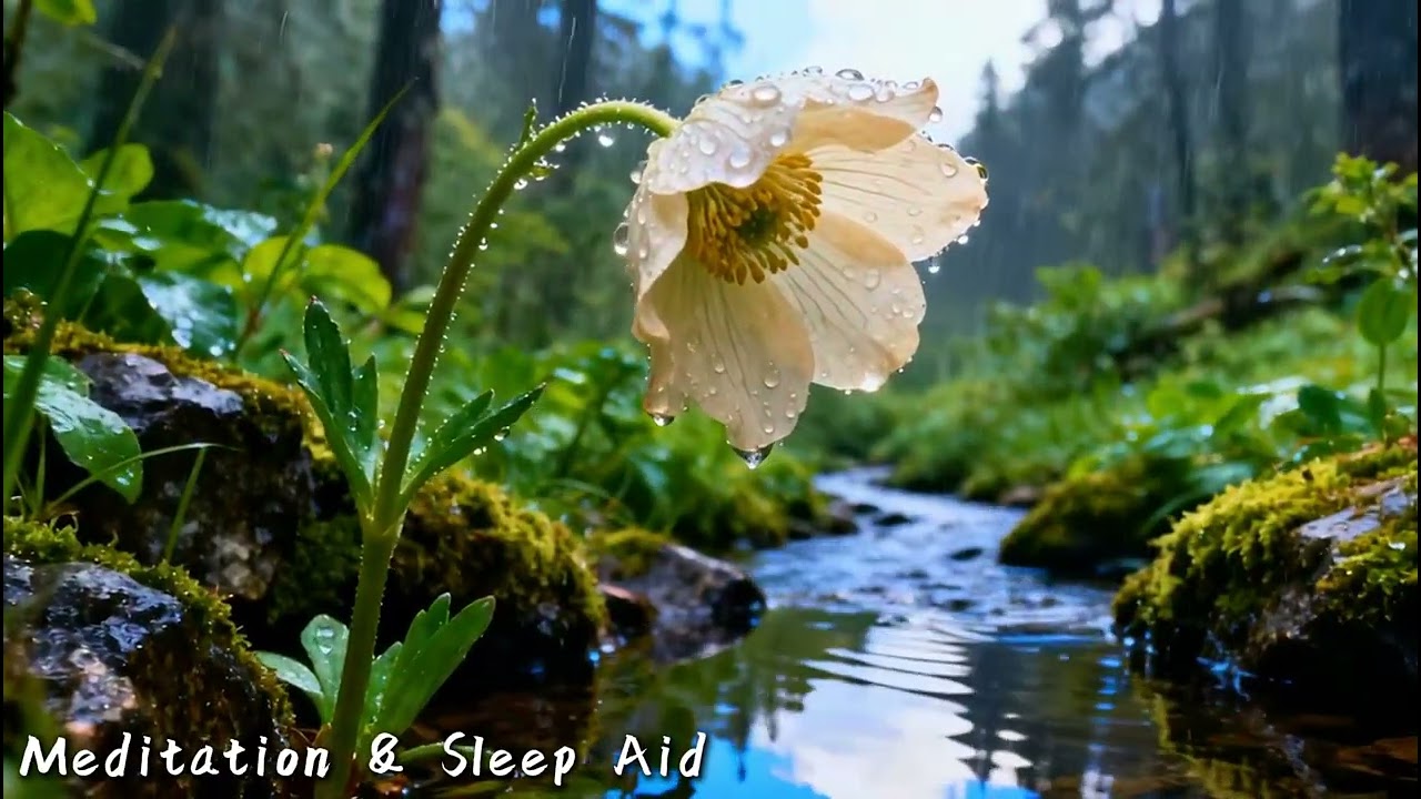 【雨濡溪花】白瓣凝珠・苔溪轻淌 | 森间雨落治愈自然白噪音（放松 / 助眠 / 沉浸式疗愈背景音）