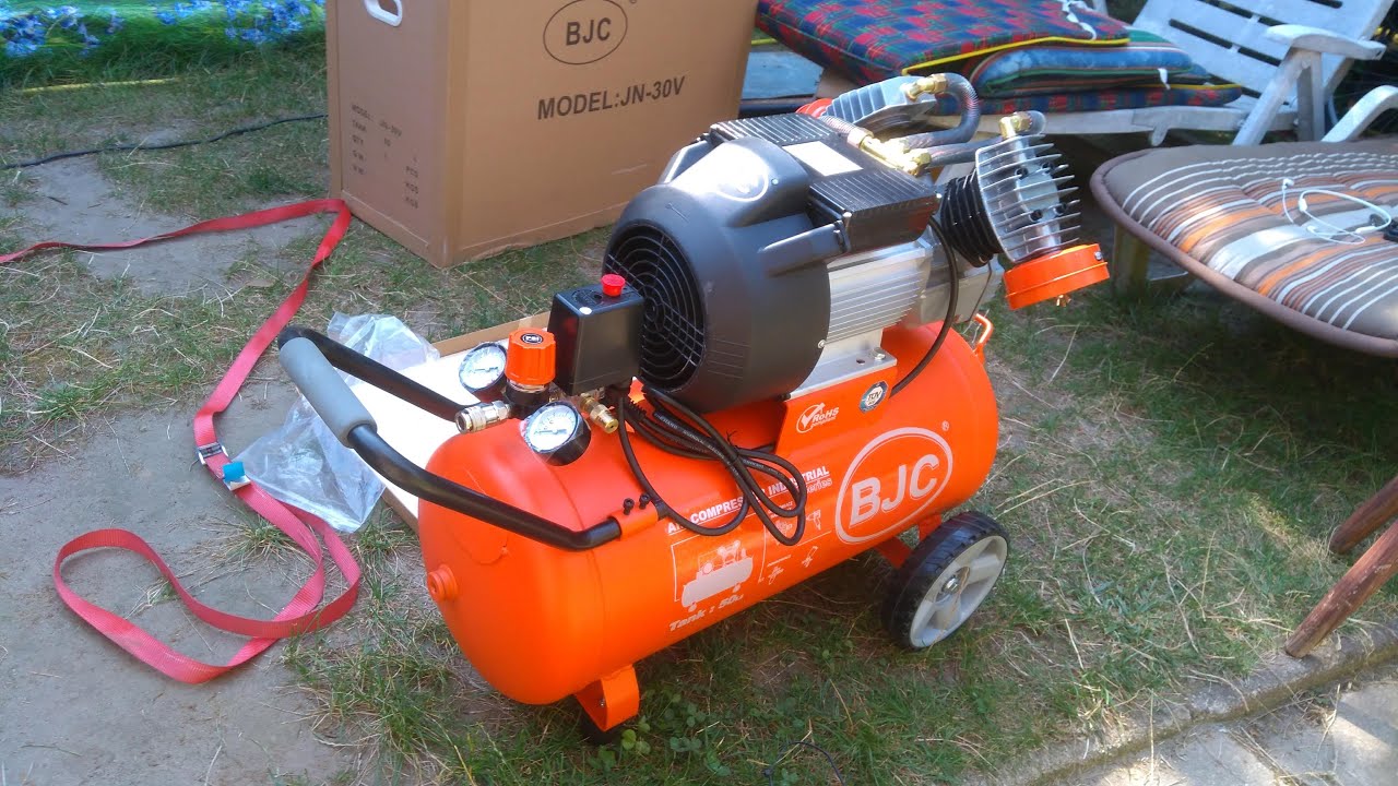 Kompresor olejowy 50L BJC v2 10 bar - unboxing - wydajność.