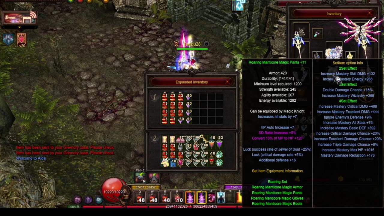 Mu online UP Silver MG set to Manticote