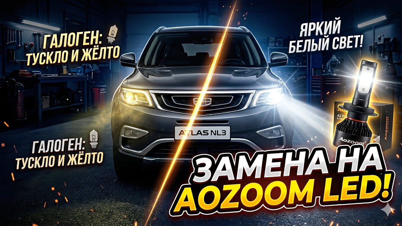 Aozoom в Ближний и Дальний / Замена Галогена на led Джили Атлас @Ivan Skachkov