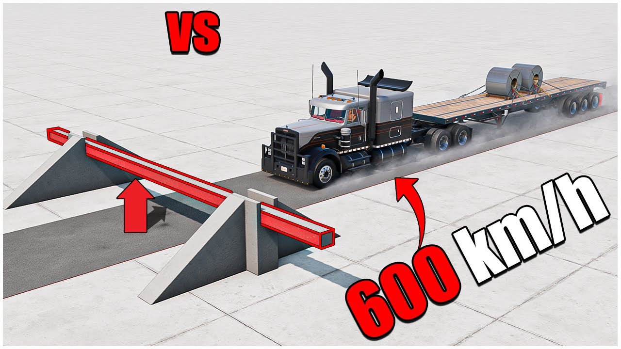 BeamNG Drive | Gavril T Steel Coil Trailer VS Square Concrete Barrier 600 km\h | car torture
