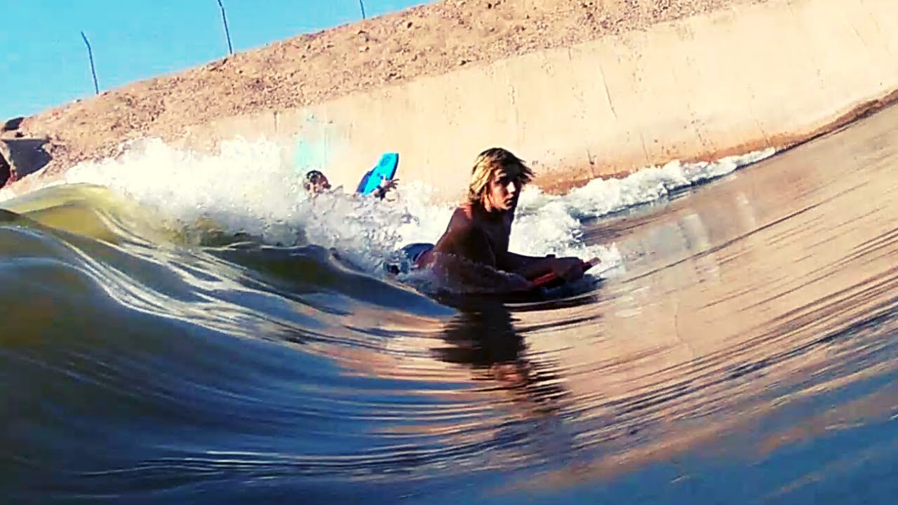 Boogie Boarding Man Made Wave In Irrigation Canal With The Boys