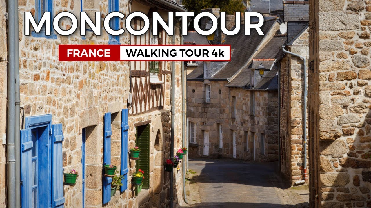 Moncontour, France - The Beautiful Medieval City all in Granite | Walking Tour 4k