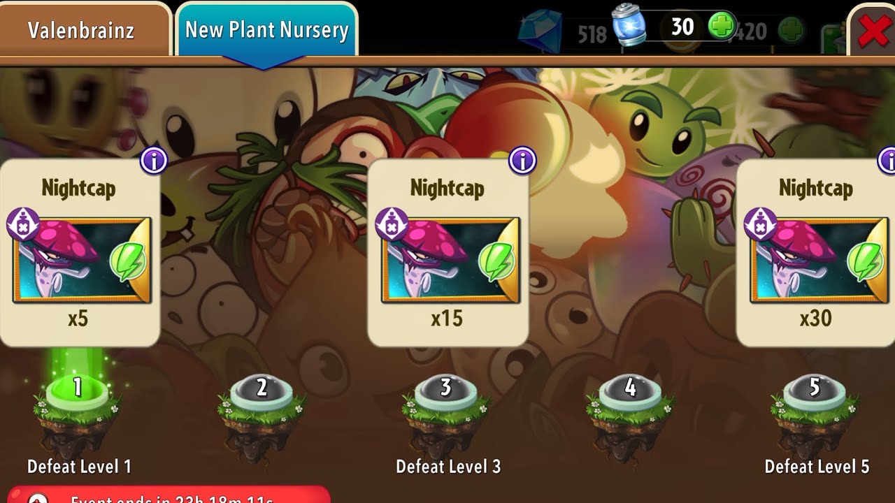 Nightcap 🍄‍🟫💜 lvl 1–5 Plant of the Week NEW PVZ2 Plants vs. Zombies 2