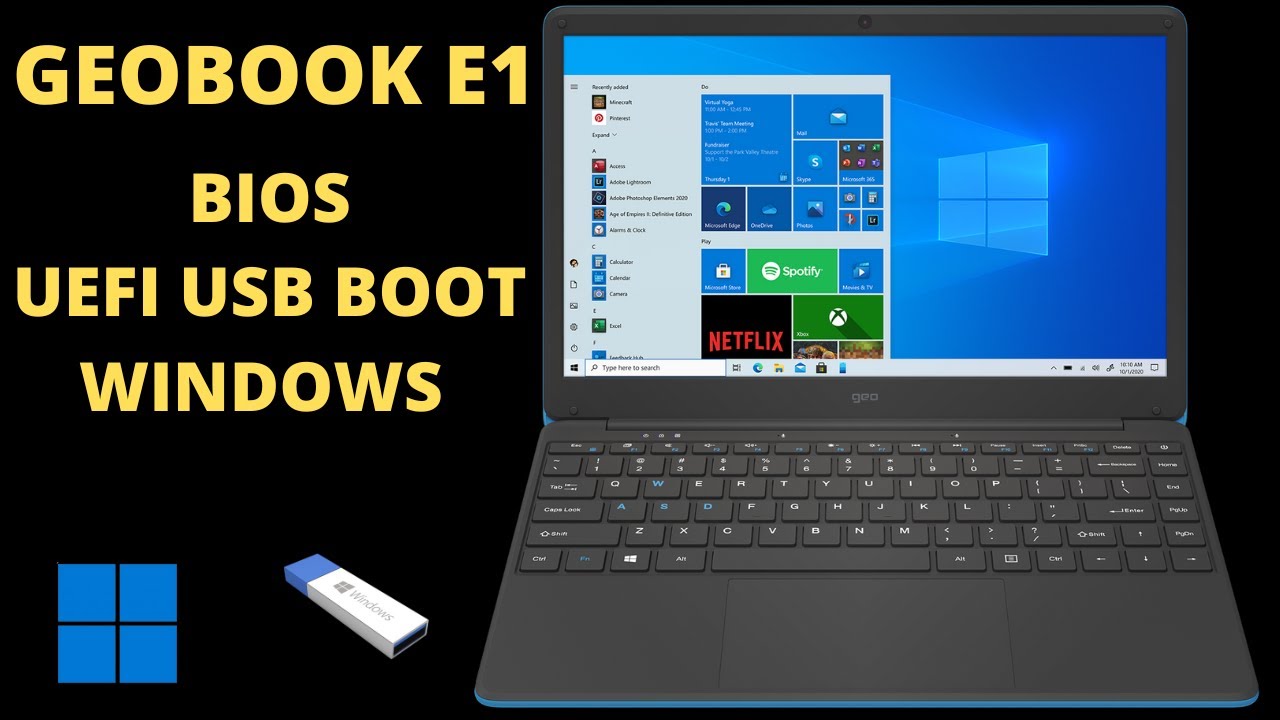 Как войти в BIOS и переустановить Windows на GeoBook 1E