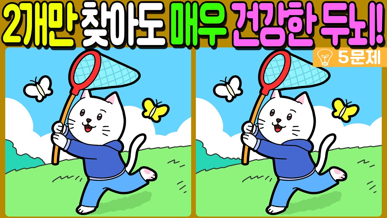 【다른그림찾기/치매예방】🔥차이점 3개 중 2개만 찾아도 초특급 두뇌!【 find difference / 두뇌운동/3개 찾기/5문제/#1357】