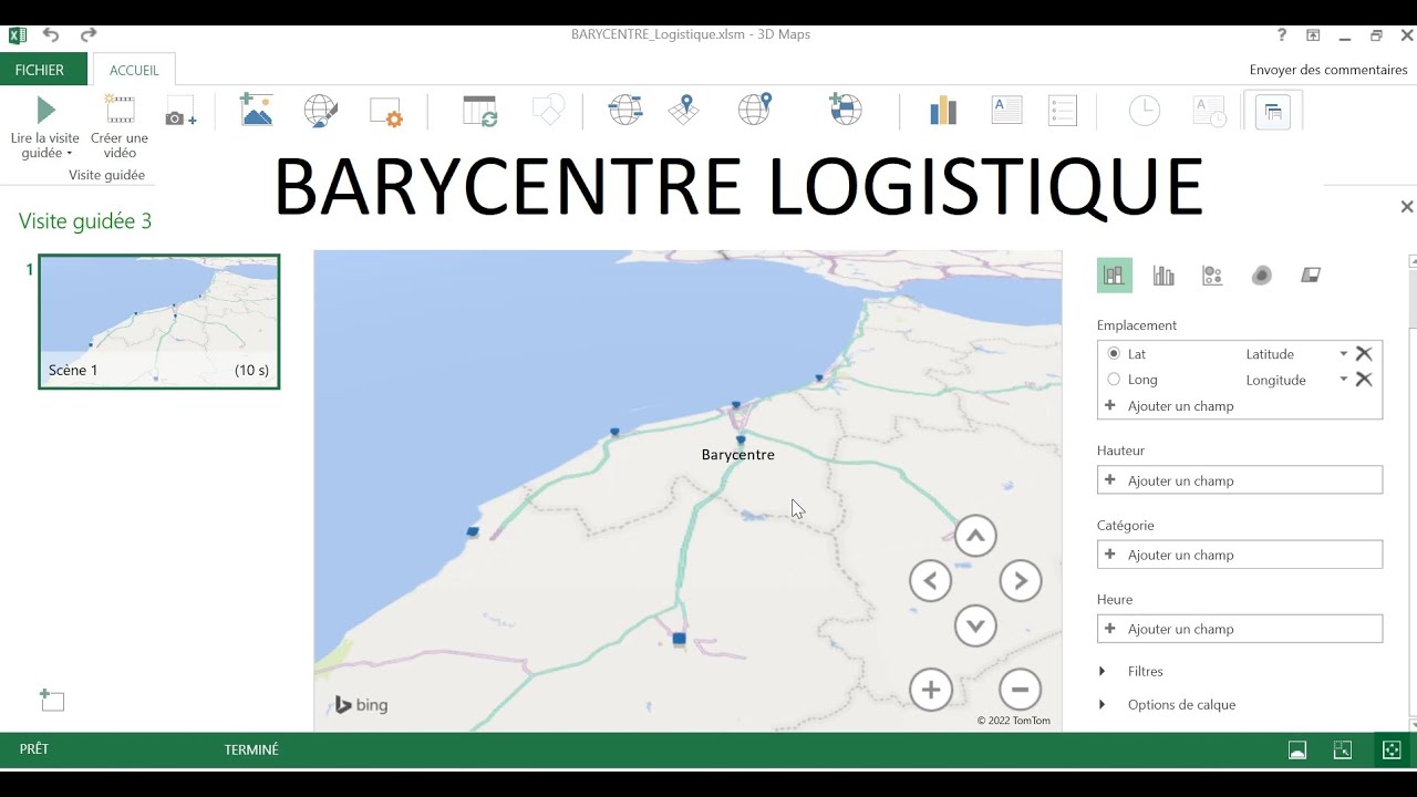 méthode visuelle pour calculer les coordonnées du BARYCENTRE Logistique et le visualiser sur la Map