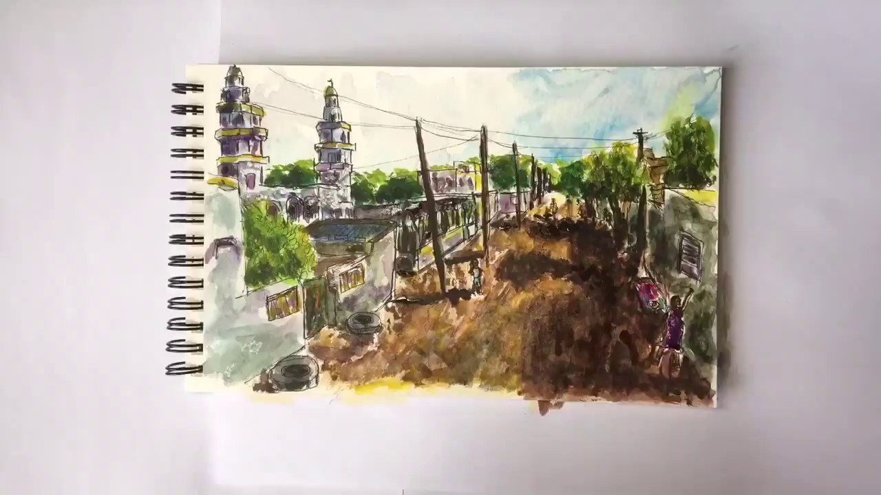 Thies Senegal Urban sketching timelapse. speedpainting boceto
