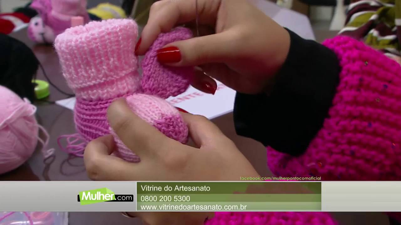 Mulher.com - 23/06/2016 -  Pantufa de porquinho em tricô - Jaqueline Santos PT2