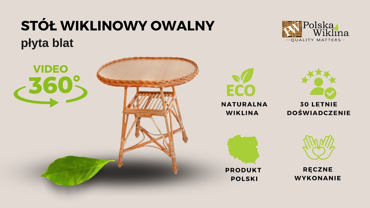 ST&Oacute;Ł WIKLINOWY OWALNY PŁYTA BLAT 360&deg; | PolskaWiklina.pl