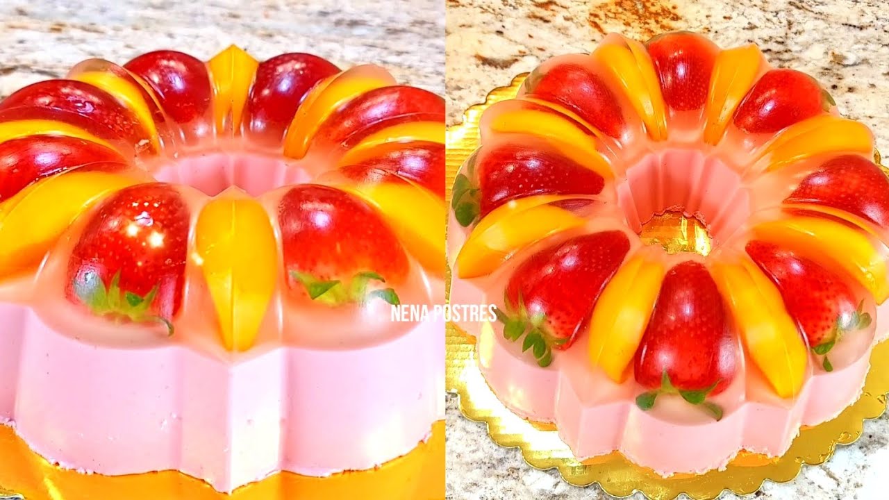Gelatina Cremosita con Fresas 🍓 y Duraznos 🍑 Encapsulados